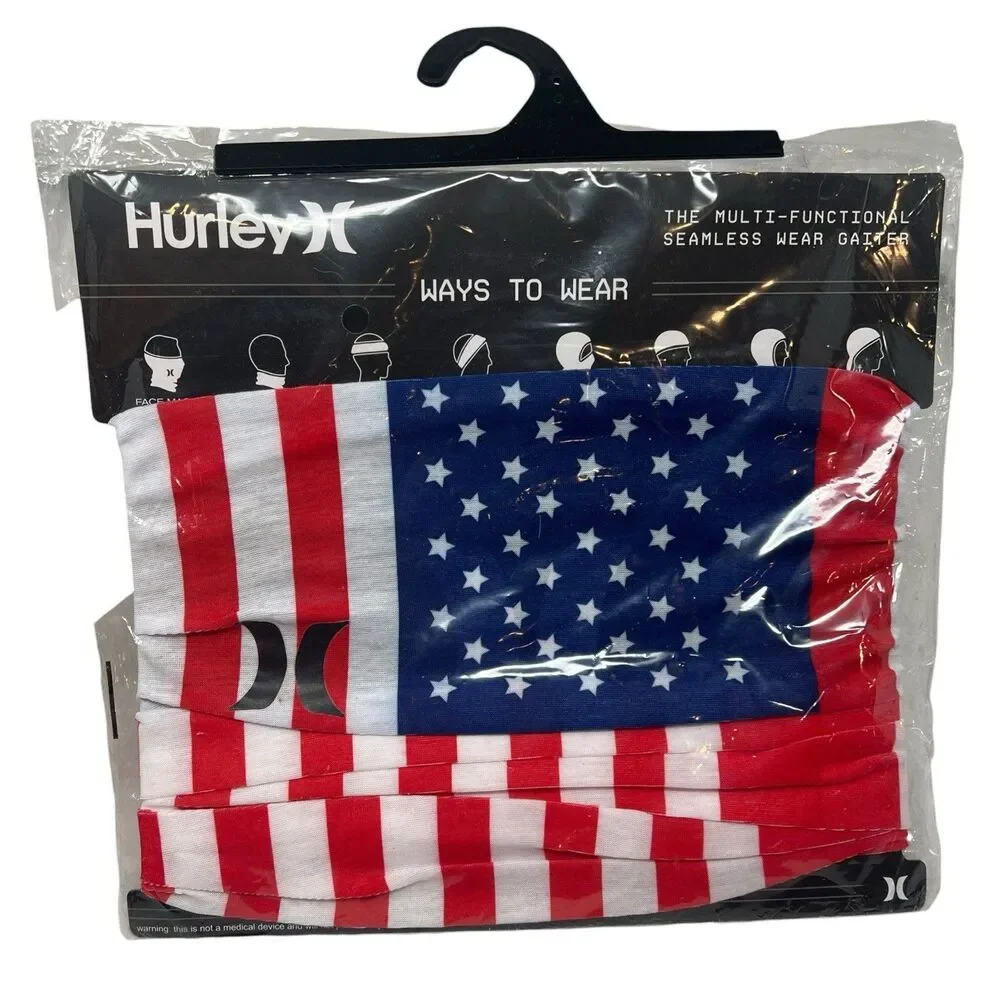 Hurley Neck Gaiter Face Mask Mens American Flag Bandana Headband Activewear